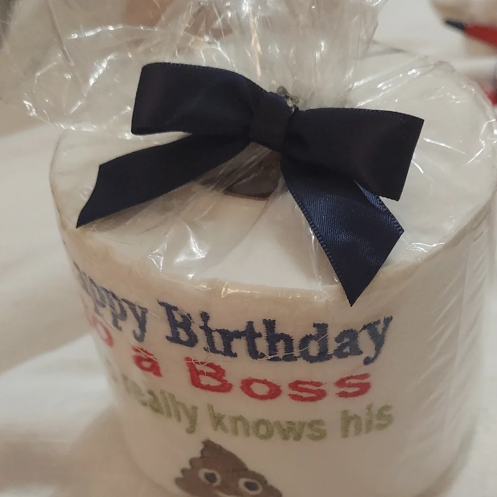 Happy Birthday to a Boss Embroidered White Novelty Toilet Paper